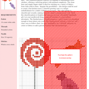 Cross stitch pattern featuring a lollipop and two wrapped candies in orange and purple.