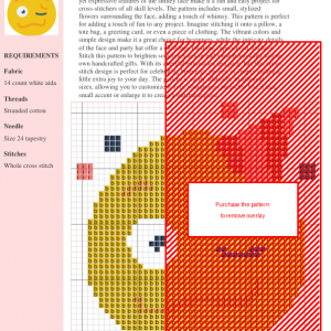 Cross stitch pattern of a winking smiley face wearing a party hat.
