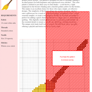 Cross-stitch pattern of a whimsical witch's broom featuring a brown handle and a yellow bristle.