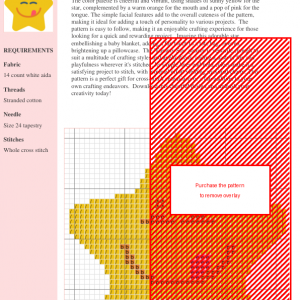 Cross stitch pattern of a cheerful yellow star with a smiling face and tongue sticking out.