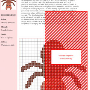 Cross stitch pattern of a cute, cartoonish brown ant with simple details.