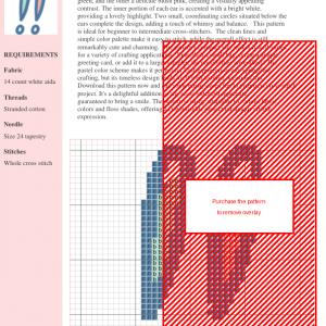 Cross stitch pattern featuring two pastel bunny ears and two small circles below.