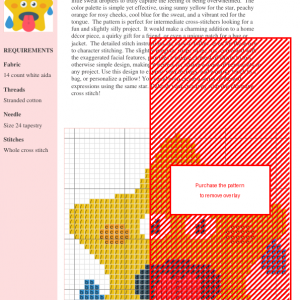 Cross stitch pattern of a yellow star with a cartoonish stressed expression, including sweating and sticking out its tongue.