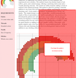 Cross stitch pattern of a cheerful rainbow with clouds.