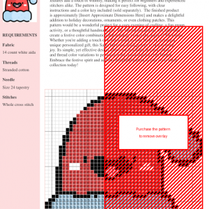 Cross stitch pattern of a cheerful Santa Claus hat in red and light blue.
