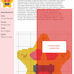 Cross stitch pattern of a yellow star with heart eyes and a smiling mouth.