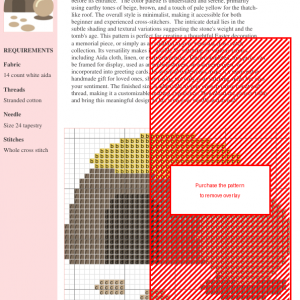 Cross stitch pattern depicting a tomb with a large stone, ideal for Easter or religious crafts.